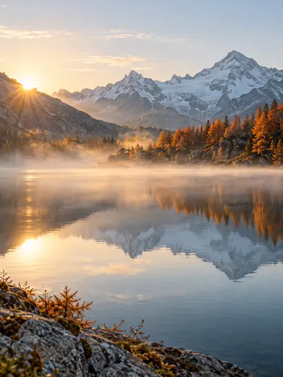 Herbstlicher Bergsee als Bildwelt einer Beispielmarke